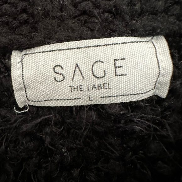 Sage The Label Hillary Black Crop Chunky Zip Up Sweater Cape Collar Size Large - Picture 12 of 16